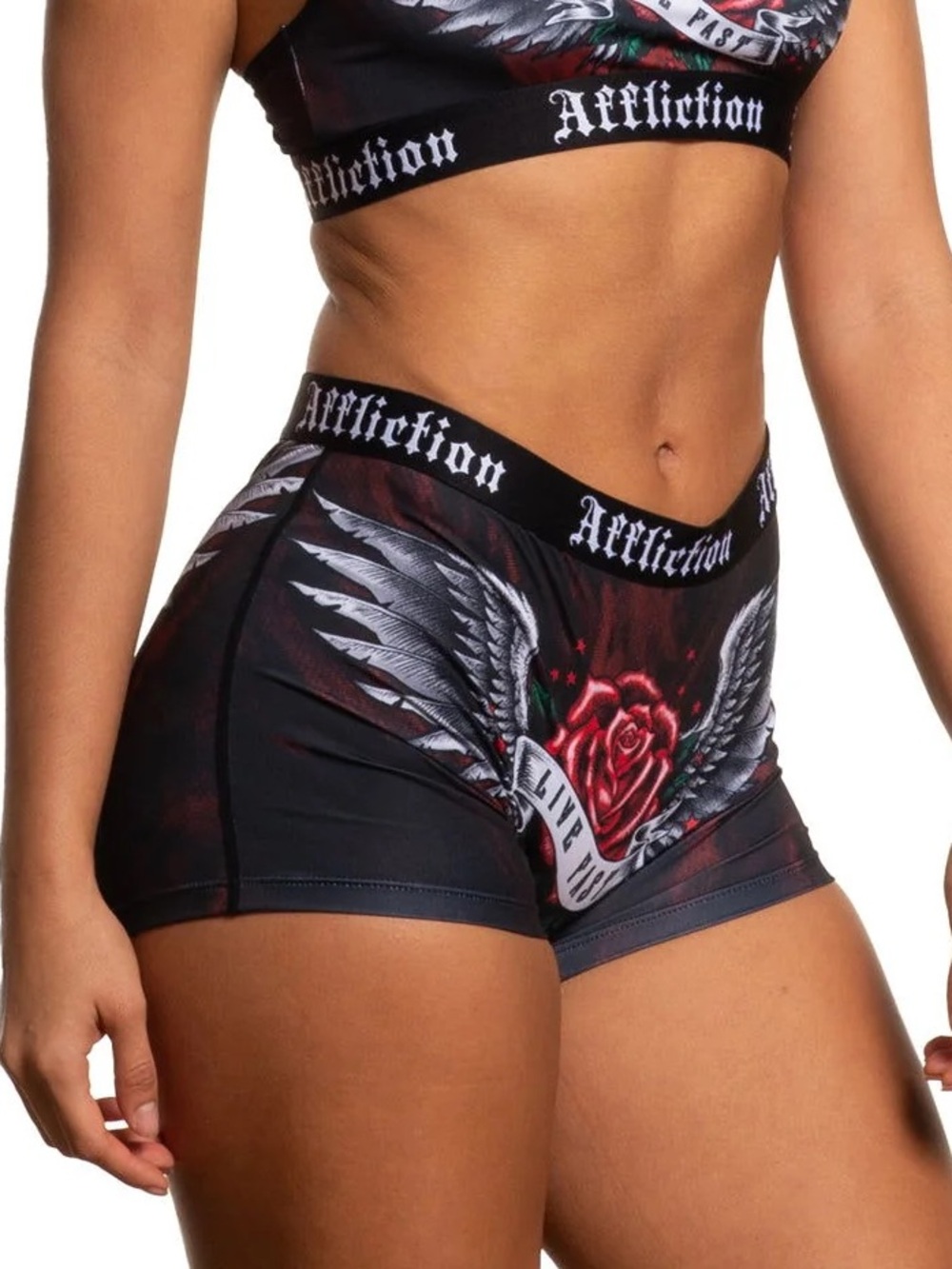 Affliction Black *Boy Shorts Only* with Red Rose & Gray Wings